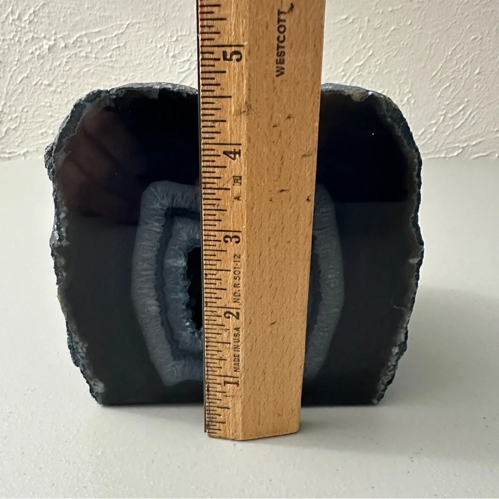 Blue Agate‎ Geode Natural Stone Bookends Pair Polished Crystal Home Decor Desk